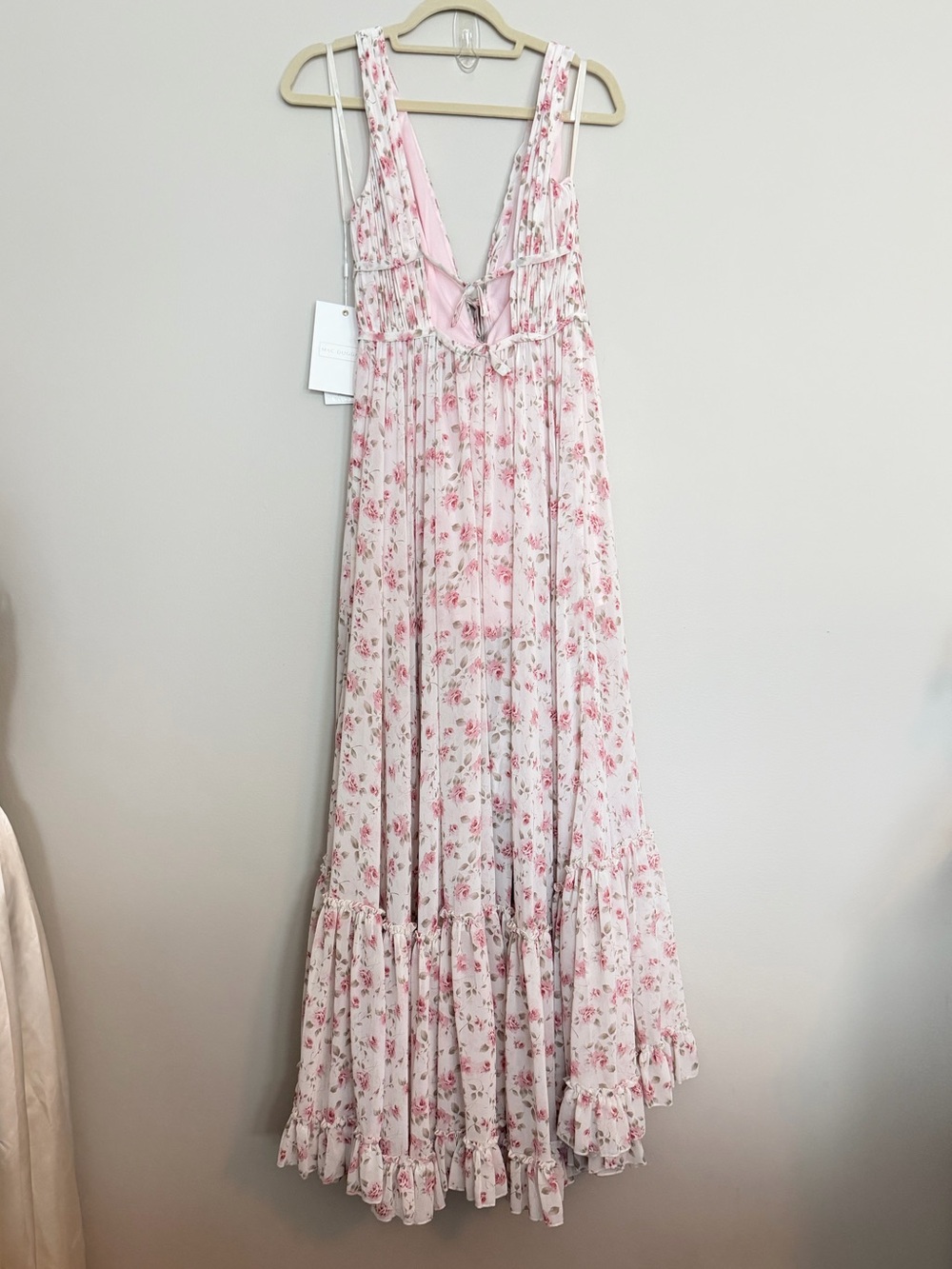 NWT Mac Duggal Multicolor Floral Print Sleeveless Ruffled High-Low Gown pink - Picture 6 of 14